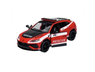 KT5447WPR-ROSU Macheta auto metalica Lamborghini Urus Rescue Kinsmart KT5447WPR, scara 1:38, cu usi care se deschid, Rosu