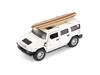 KT5097WS1-ALB Macheta auto metalica 2005 Hummer H2 SUT cu placa de surf Kinsmart KT5097WS1, scara 1:40, cu usi care se deschid, Alb