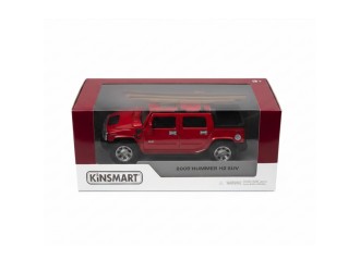 Macheta auto metalica 2005 Hummer H2 SUT cu placa de surf Kinsmart KT5097WS1, scara 1:40, cu usi care se deschid, Rosu