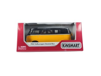 KT5376W-GALBEN Macheta auto metalica 1962 Volkswagen Classical Bus (Black Top) Kinsmart KT5376W, scara 1:32, cu usi care se deschid, Galben