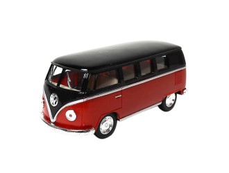 KT5376W-ROSU Macheta auto metalica 1962 Volkswagen Classical Bus (Black Top) Kinsmart KT5376W, scara 1:32, cu usi care se deschid, Rosu