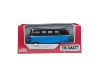 Macheta auto metalica 1962 Volkswagen Classical Bus (Black Top) Kinsmart KT5376W, scara 1:32, cu usi care se deschid, Albastru