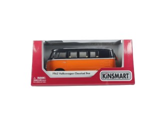 Macheta auto metalica 1962 Volkswagen Classical Bus (Black Top) Kinsmart KT5376W, scara 1:32, cu usi care se deschid, Portocaliu
