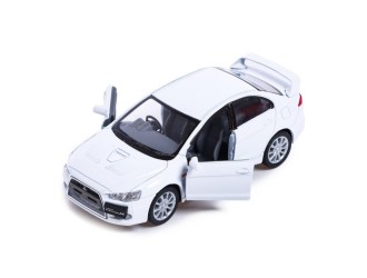 KT5329W-ALB Macheta auto metalica 2008 Mitsubishi Lancer Evolution X Kinsmart KT5329W, scara 1:36, cu usi care se deschid, Alb