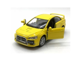 KT5329W-GALBEN Macheta auto metalica 2008 Mitsubishi Lancer Evolution X Kinsmart KT5329W, scara 1:36, cu usi care se deschid, Galben