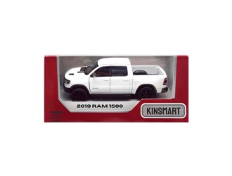Macheta auto metalica 2019 RAM 1500 Kinsmart KT5413W, scara 1:46, cu usi care se deschid, Alb