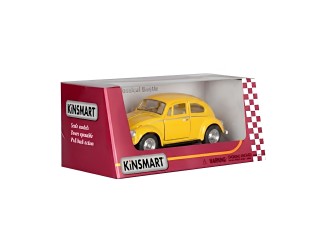 Macheta auto metalica 1967 Volkswagen Classical Beetle Kinsmart KT5057W, scara 1:32, cu usi care se deschid, Galben