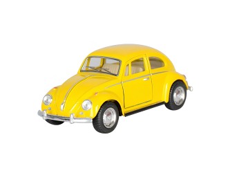 Macheta auto metalica 1967 Volkswagen Classical Beetle Kinsmart KT5057W, scara 1:32, cu usi care se deschid, Galben