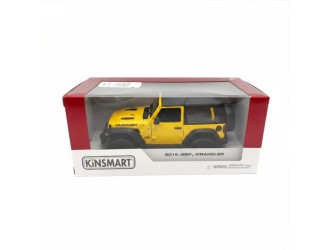 Macheta auto metalica 2018 Jeep Wrangler Hard Top Kinsmart KT5412WB, scara 1:34, cu usi care se deschid, Galben