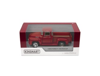 Macheta auto metalica 1956 Ford F-100 Pickup Kinsmart KT5385W, scara 1:38, cu usi care se deschid, Rosu