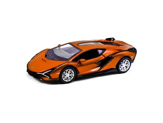 Macheta auto metalica Lamborghini Sian FKP 37 Kinsmart KT5431W, scara 1:32, cu usi care se deschid, Portocaliu