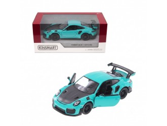 Macheta auto metalica Porsche 911 GT2 RS Kinsmart KT5408W, scara 1:36, cu usi care se deschid, Turcoaz