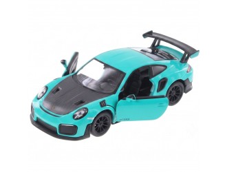 Macheta auto metalica Porsche 911 GT2 RS Kinsmart KT5408W, scara 1:36, cu usi care se deschid, Turcoaz
