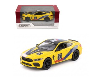 Macheta auto metalica BMW M8 Competition Coupe (Livery Edition) Kinsmart KT5425WF, scara 1:38, cu usi care se deschid, Galben