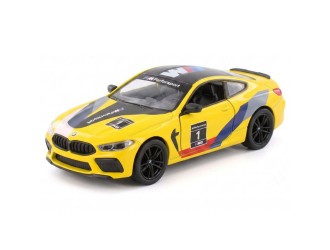 Macheta auto metalica BMW M8 Competition Coupe (Livery Edition) Kinsmart KT5425WF, scara 1:38, cu usi care se deschid, Galben