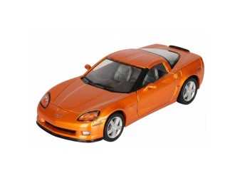 Macheta auto metalica Chevrolet Corvette Z06 Kinsmart KT5320W, scara 1:36, cu usi care se deschid, Portocaliu