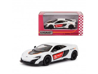 Macheta auto metalica McLaren 675LT (Livery Edition) Kinsmart KT5392WF, scara 1:36, cu usi care se deschid, Alb