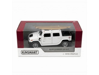 Macheta auto metalica 2005 Hummer H2 SUT cu placa de surf Kinsmart KT5097WS1, scara 1:40, cu usi care se deschid, Alb