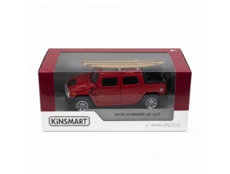 Macheta auto metalica 2005 Hummer H2 SUT cu placa de surf Kinsmart KT5097WS1, scara 1:40, cu usi care se deschid, Rosu