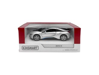 Металлическая модель автомобиля BMW i8 Kinsmart KT5379W, масштаб 1:38, с открывающимися дверями, светло-серый