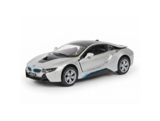 Металлическая модель автомобиля BMW i8 Kinsmart KT5379W, масштаб 1:38, с открывающимися дверями, светло-серый