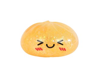 Jucarie antistres Kawaii Fidget Dumpling cu slime si sclipici, 8,5 cm, Portocaliu