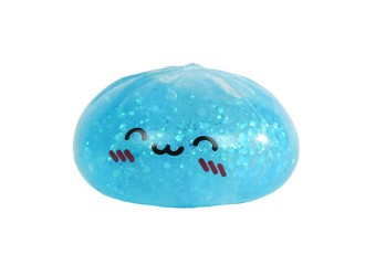 Jucarie antistres Kawaii Fidget Dumpling cu slime si sclipici, 8,5 cm, Albastru