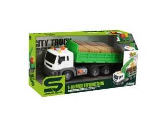 Camion de jucarie pentru transport lazi JSTOYS JS118A, 1:16, cu frictiune, buton de presiune, lumini si sunete