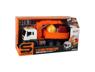 Camion de gunoi sortator portocaliu JSTOYS JS115A, 1:16, cu frictiune, buton de presiune, lumini si sunete