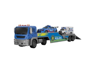 Camion transportator de politie cu 2 masinute JSTOYS JS203C, scara 1:16, cu frictiune, lumini si sunete