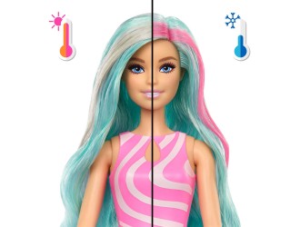 Papusa Barbie Pop Reveal Sea Slushy Series, 8 surprize, animalut si schimbare de culoare,