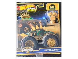 Masinuta Hot Wheels Monster Trucks Bigfoot 50th Anniversary cu trofeu, model aleator
