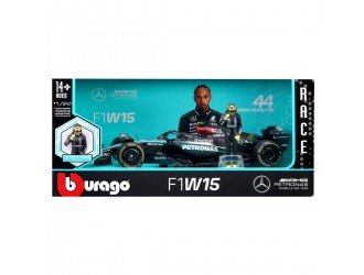 Macheta auto cu figurina – Mercedes-AMG Petronas F1 W15 (2024), scara 1:24