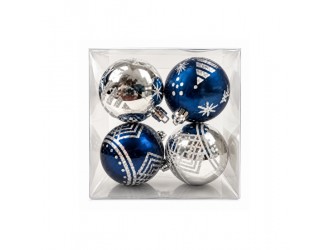 Set cu 4 globuri Blue & Silver, 6 cm