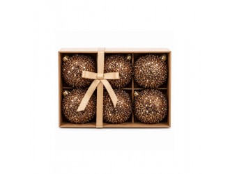 Set cu 6 globuri 12 cm, Brown Glitter