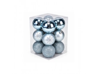 Set Globuri 8 cm, 12 pcs, Silver Blue