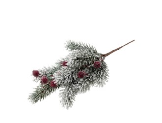 Ramura decorativa de brad cu zapada si bobi rosii, NV7517