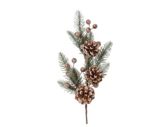 Ramura decorativa de brad cu conuri si fructe - decor artificial de iarna