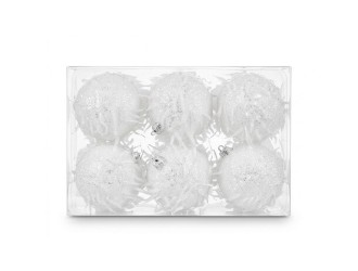 Set 6 globuri de Craciun albe 7 cm - decoratiuni pentru brad