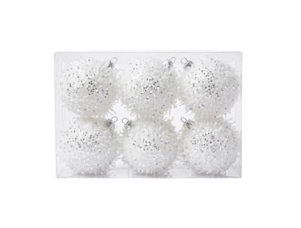 Set 6 globuri de Craciun albe 6 cm - decoratiuni pentru brad