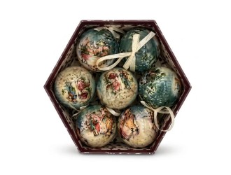 Set 7 globuri de Craciun pictate 8,5 cm - decoratiuni vintage pentru brad
