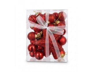 Set globuri de Craciun rosii 30 bucati 3 cm, cu varf de brad stea rosie