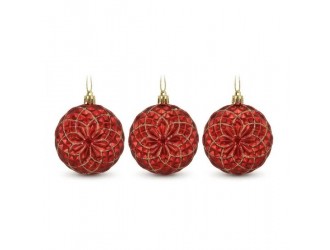 Set 3 globuri de Craciun premium rosii