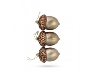 Set 3 ghinde decorative de Craciun auriu si bronz, ornamente brad suspendabile, decoratiuni rustice festive