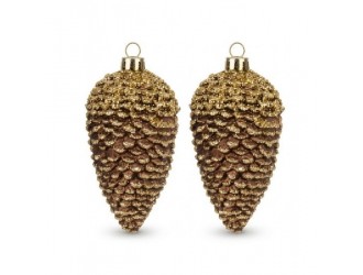 Set 2 conuri decorative de Craciun maro si auriu cu sclipici