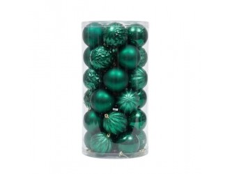 Set 30 globuri de Craciun 6 cm verde smarald, ornamente brad verde lucioase mate si cu sclipici, decoratiuni brad