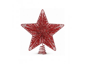 Varf decorativ pentru brad in forma de stea, 20 x 5 x 25 cm, culoare rosie