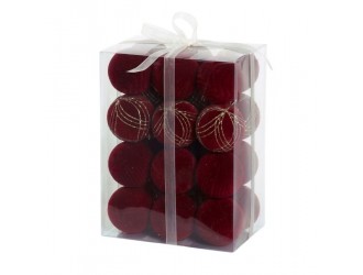 Set globuri velvet rosu inchis 24 buc. 6 cm