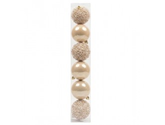 Set 6 globuri de Craciun, 8 cm, culoare sampanie